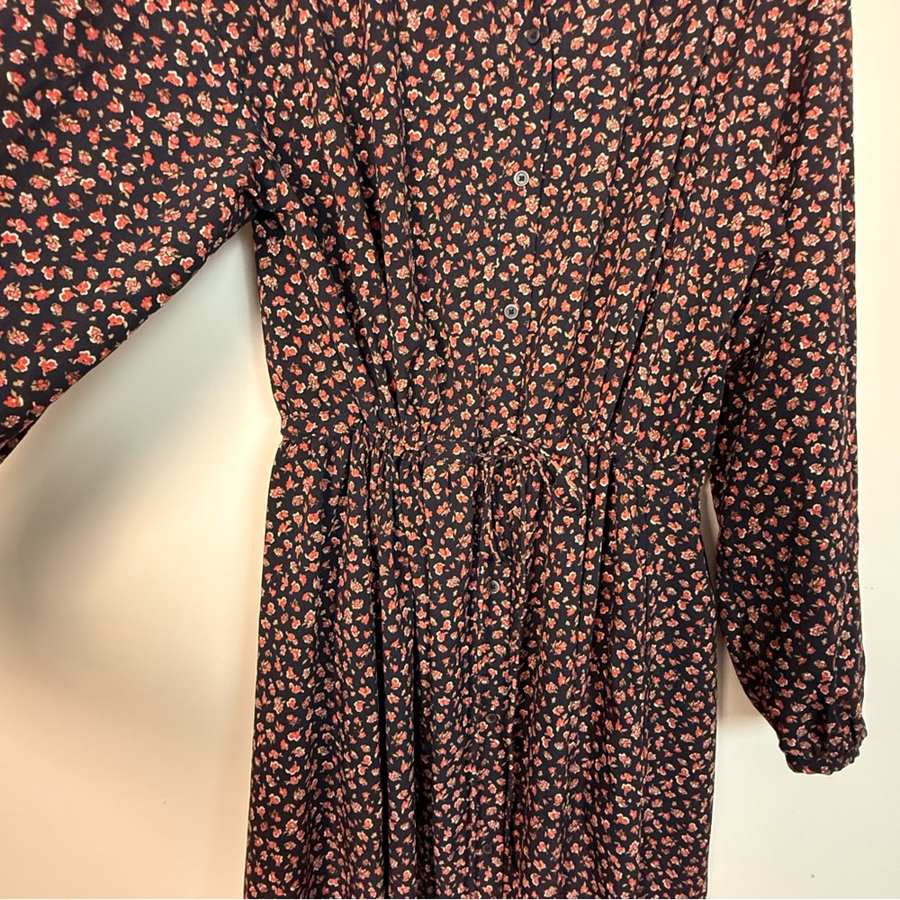 Uniqlo Floral Button Front Midi Dress Black Orange M Long Sleeve Cottagecore - Picture 7 of 14